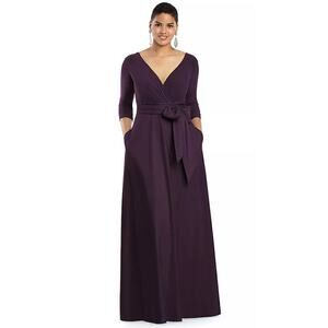 NEW! Alfred Sung Size 8 3/4 Sleeve Dress Purple Maxi Aubergine $229 msrp J2-19